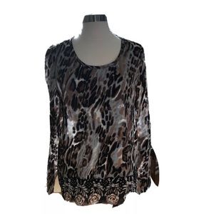 Tolani Silk Animal Print LS Top Size L
